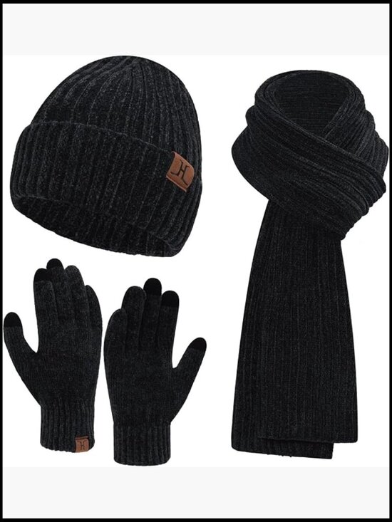 Winter Knit Hat Scarf Touch Screen Gloves Set Skull Cap Neck Scarf for Women main image 4